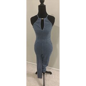 Bebe Women's Sleeveless y2k Jumpsuit‎ Blue Jean and White Striped Size XS EUC